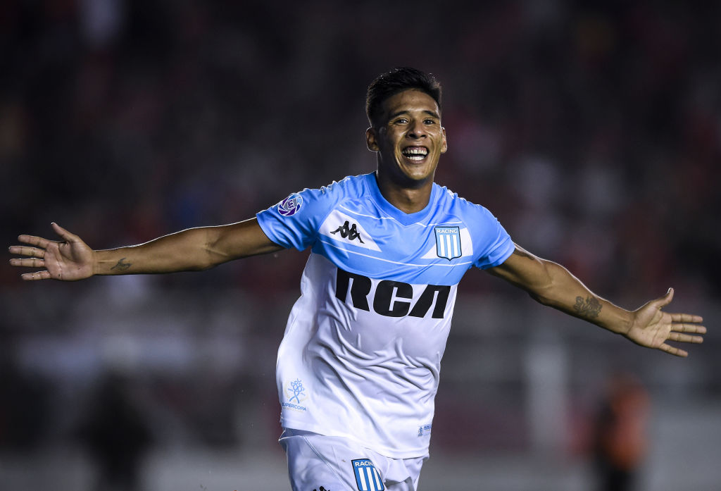 Matias Zaracho of Racing Club celebrates after scoring the third goal of his team during a match between Independiente and Racing Club as part of Superliga 2018/19 at Estadio Libertadores de America on February 23, 2019, in Avellaneda, Argentina. Photo by Marcelo Endelli/Getty Images