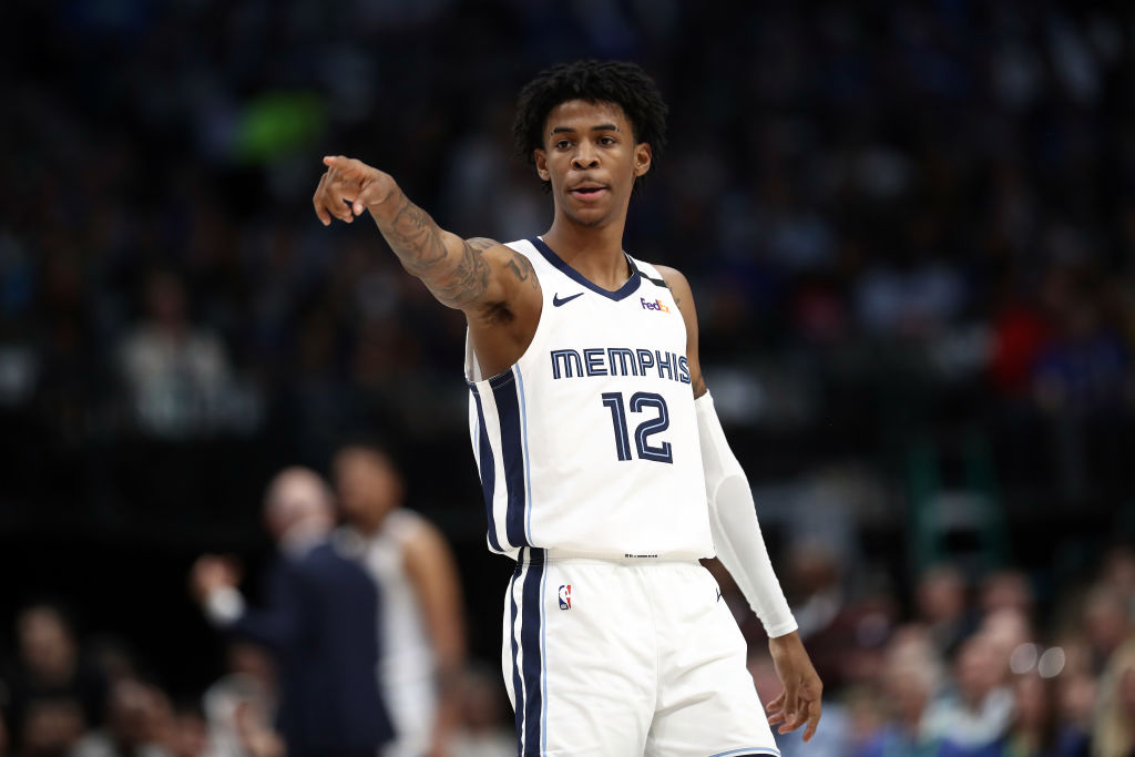 Ja Morant #12 of the Memphis Grizzlies during play against the Dallas Mavericks at the American Airlines Center on March 06, 2020 in Dallas, Texas. Photo by Ronald Martinez/Getty Images