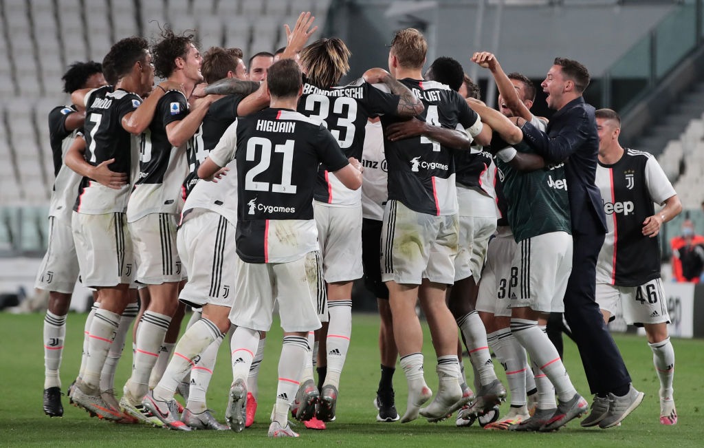 Juventus players celebrate another Serie A title